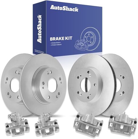 AutoShack Front Vented & Rear Solid Drilled & Slotted E-Coated Brake Rotors + Calipers 8-PC Brake Kit Replacement for 2006-2011 Honda Civic ShadowGuard in Saudi Arabia