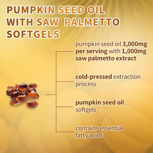 VivoNu Pumpkin Seed Oil with Saw Palmetto Capsules, 4000mg 300 Softgels | Organic, Cold Pressed | DHT Blocker | Supports Hair, Urinary, Bladder & Prostate Health | Non-GMO in Kuwait