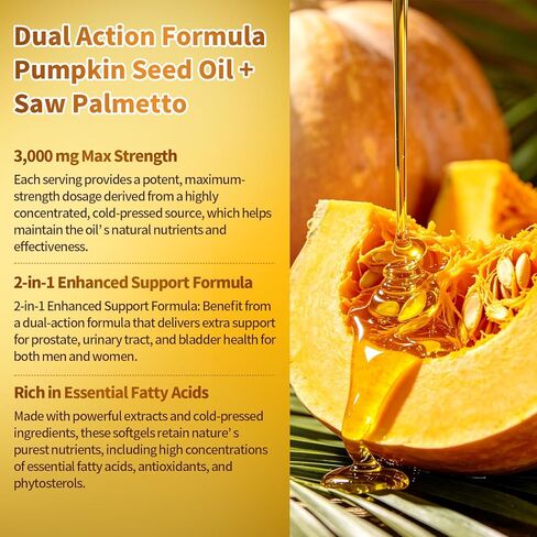 VivoNu Pumpkin Seed Oil with Saw Palmetto Capsules, 4000mg 300 Softgels | Organic, Cold Pressed | DHT Blocker | Supports Hair, Urinary, Bladder & Prostate Health | Non-GMO in Kuwait