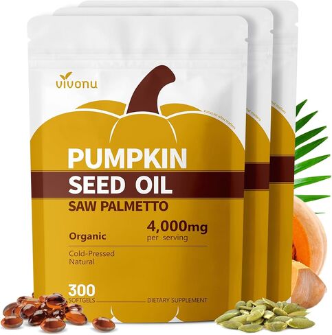 VivoNu Pumpkin Seed Oil with Saw Palmetto Capsules, 4000mg 300 Softgels | Organic, Cold Pressed | DHT Blocker | Supports Hair, Urinary, Bladder & Prostate Health | Non-GMO in Kuwait