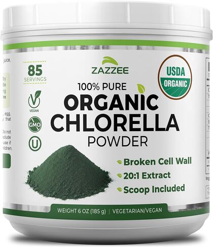 Zazzee USDA Organic Chlorella Powder, Broken Cell Wall, 6 oz, 85 Servings, Free Scoop Included, 100% Pure, 20:1 Extract, Nutrient-Dense Superfood, Green Algae Powder, All-Natural, Non-GMO, Made in USA in Saudi Arabia