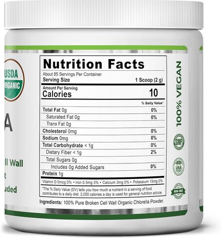 Zazzee USDA Organic Chlorella Powder, Broken Cell Wall, 6 oz, 85 Servings, Free Scoop Included, 100% Pure, 20:1 Extract, Nutrient-Dense Superfood, Green Algae Powder, All-Natural, Non-GMO, Made in USA in Saudi Arabia