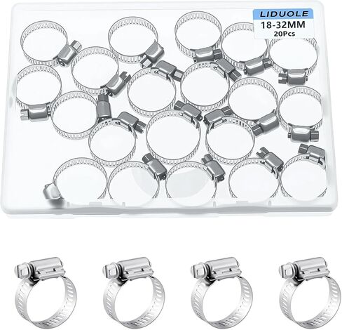 3/4-1-1/4 Inch Hose Clamp Stainless Steel Worm Gear Adjustable Hose Clamps 18-32MM Metal Hoseclamp for Radiator Automotive Pipe Fuel Line (Pack of 20Pcs) in Saudi Arabia