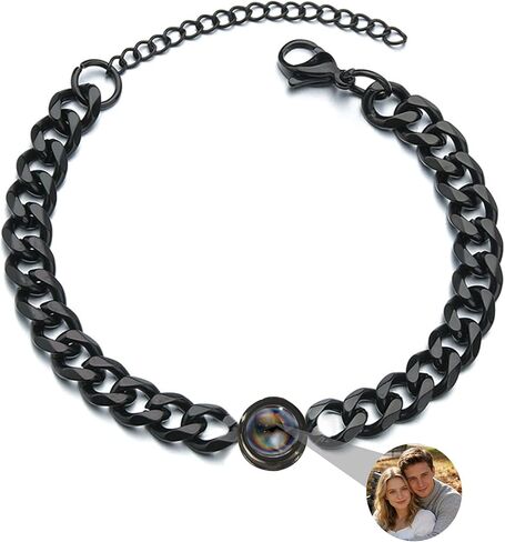 Personalized Photo Bracelet for Men Women Custom Circle Photo Projection Bracelet Cuban Link Bracelet with Picture Inside I Love You in 100 Languages Projection Bracelet for Couple Him Her in Kuwait
