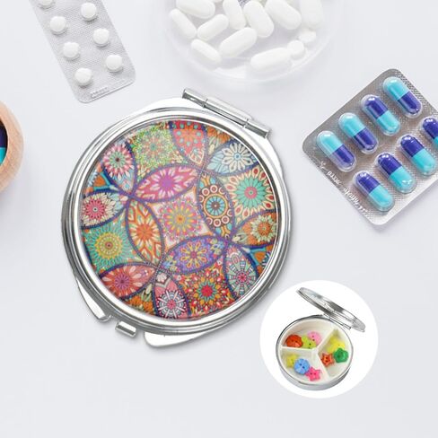 Pill Box 3 Compartment Medicine Pill Case with Mirror, Portable Pill Box for Pocket or Purse Pill Box Decorative Metal Medicine Vitamin Organizer for Gift in Saudi Arabia