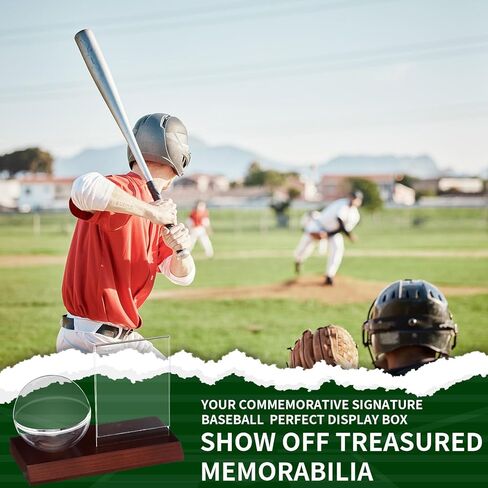 2 Sets Wood Baseball Display Case and Card Holder Baseball Holder Display Case for Ball and Card with Wood Base Showcase for Memorabilia Showcase in Kuwait
