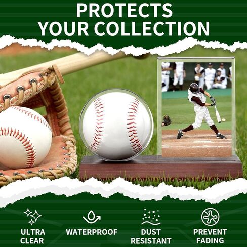 2 Sets Wood Baseball Display Case and Card Holder Baseball Holder Display Case for Ball and Card with Wood Base Showcase for Memorabilia Showcase in Kuwait