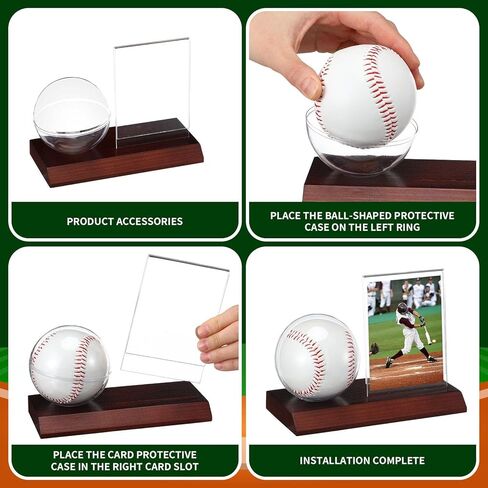 2 Sets Wood Baseball Display Case and Card Holder Baseball Holder Display Case for Ball and Card with Wood Base Showcase for Memorabilia Showcase in Kuwait