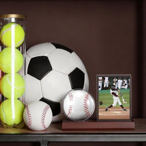 2 Sets Wood Baseball Display Case and Card Holder Baseball Holder Display Case for Ball and Card with Wood Base Showcase for Memorabilia Showcase in Kuwait