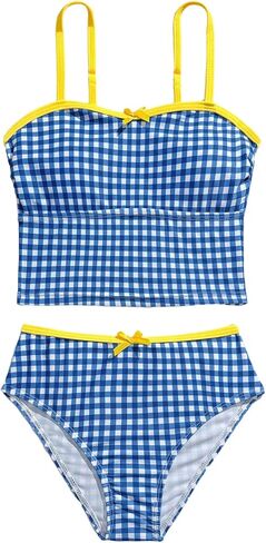 Milumia Girl's 2 Piece Tankini Swimsuit Plaid Print Contrast Trim High Waisted Bathing Suits in Saudi Arabia