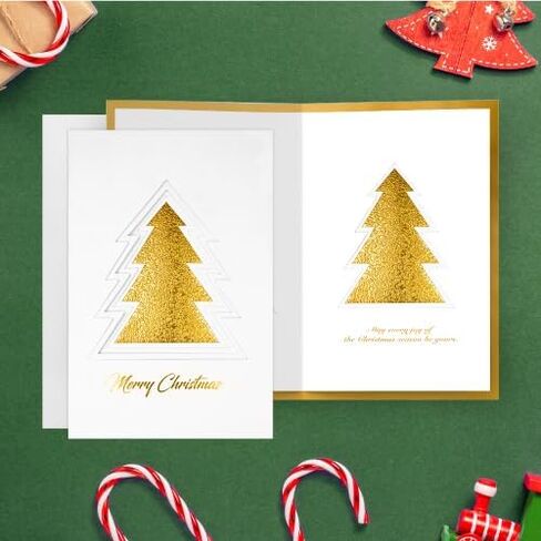 12 Christmas Greeting Cards with Gold Foiling Xmas & Embossing,3D die-cut Christmas tree featuring ,6.75 x 4.5 Inch Merry Christmas Cards with Seal Stickers For Friends, Family and loved Ones ( 1 Pack in Saudi Arabia