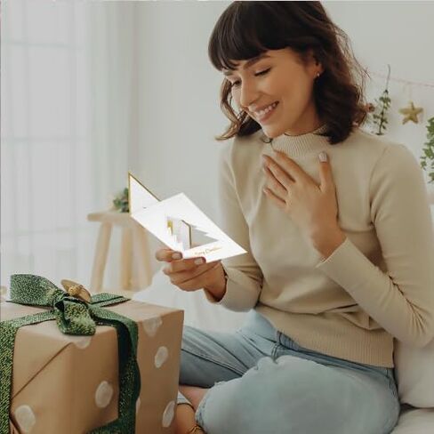12 Christmas Greeting Cards with Gold Foiling Xmas & Embossing,3D die-cut Christmas tree featuring ,6.75 x 4.5 Inch Merry Christmas Cards with Seal Stickers For Friends, Family and loved Ones ( 1 Pack in Saudi Arabia