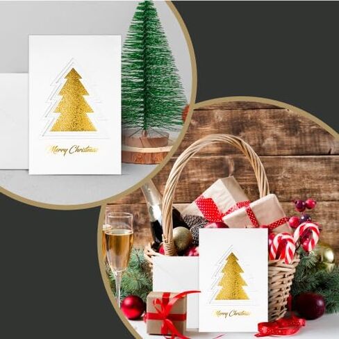 12 Christmas Greeting Cards with Gold Foiling Xmas & Embossing,3D die-cut Christmas tree featuring ,6.75 x 4.5 Inch Merry Christmas Cards with Seal Stickers For Friends, Family and loved Ones ( 1 Pack in Saudi Arabia