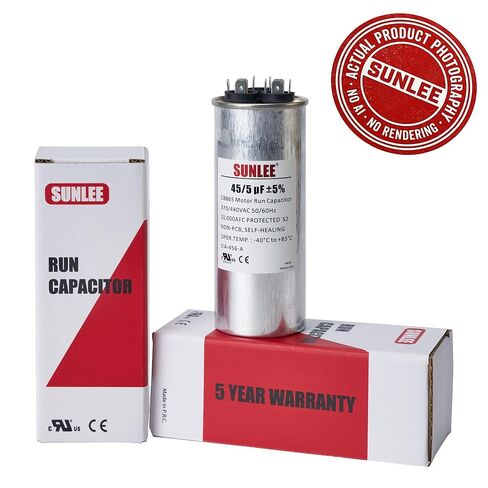 SUNLEE AC Capacitor 45/5 uF 370V / 440V CBB65 Dual Run Round - 45/5 MFD Run Capacitor for HVAC، مكثف مكيف الهواء - معترف به من UL وضمان 5 سنوات in Kuwait