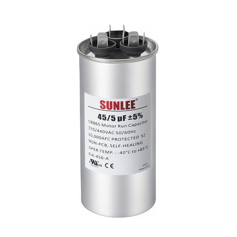 SUNLEE AC Capacitor 45/5 uF 370V / 440V CBB65 Dual Run Round - 45/5 MFD Run Capacitor for HVAC، مكثف مكيف الهواء - معترف به من UL وضمان 5 سنوات in Kuwait