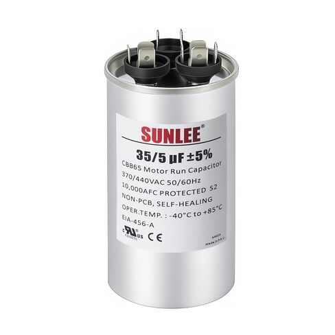 SUNLEE AC Capacitor 45/5 uF 370V / 440V CBB65 Dual Run Round - 45/5 MFD Run Capacitor for HVAC، مكثف مكيف الهواء - معترف به من UL وضمان 5 سنوات in Kuwait
