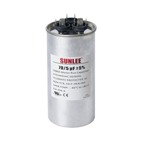 SUNLEE AC Capacitor 45/5 uF 370V / 440V CBB65 Dual Run Round - 45/5 MFD Run Capacitor for HVAC، مكثف مكيف الهواء - معترف به من UL وضمان 5 سنوات in Kuwait