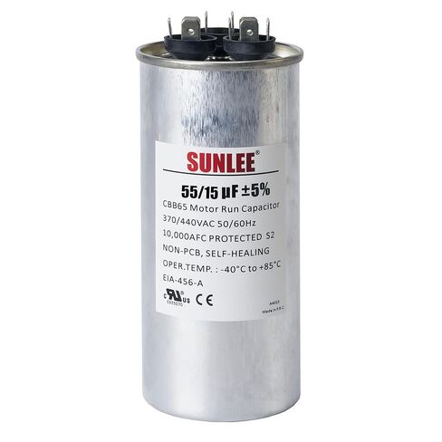 SUNLEE AC Capacitor 45/5 uF 370V / 440V CBB65 Dual Run Round - 45/5 MFD Run Capacitor for HVAC، مكثف مكيف الهواء - معترف به من UL وضمان 5 سنوات in Kuwait