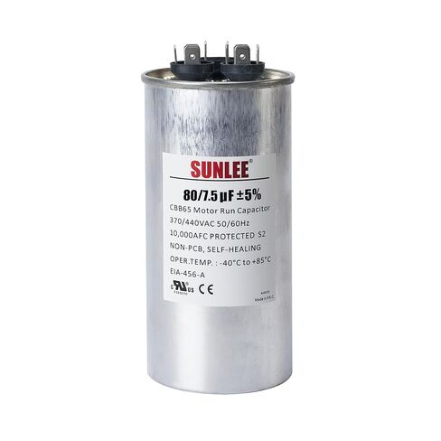 SUNLEE AC Capacitor 45/5 uF 370V / 440V CBB65 Dual Run Round - 45/5 MFD Run Capacitor for HVAC، مكثف مكيف الهواء - معترف به من UL وضمان 5 سنوات in Kuwait