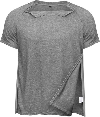 Men's Chemo Post Shirts for Post Shoulder Surgery Recovery Short Sleeve Tear Away Side Zippers Off Chemo Clothing in Kuwait