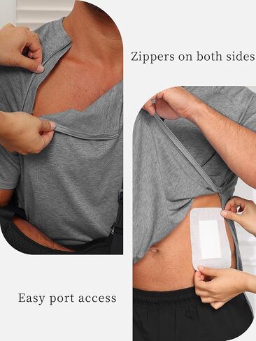 Men's Chemo Post Shirts for Post Shoulder Surgery Recovery Short Sleeve Tear Away Side Zippers Off Chemo Clothing in Kuwait
