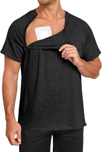 Men's Chemo Post Shirts for Post Shoulder Surgery Recovery Short Sleeve Tear Away Side Zippers Off Chemo Clothing in Kuwait