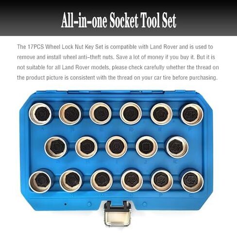 17PCS Wheel Locking Nut Key Kit for Land Rover, Wheel Lock Nut Socket Adapter Set, Anti-Theft Lug Nut Removal Tool, Anti-Theft Screw Remover, Car Hand Repair Tool in Saudi Arabia