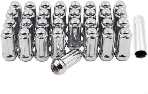 Wheel Accessories Parts 32 Pcs M14x1.5 14x1.5 Thread Truck 2.25" Long Spline Lug Nuts Chrome 6 Spline Hex Fits Chevy Silverado GMC Sierra 2500 3500 Ford F250 F350 Ram 2500 3500 in Saudi Arabia