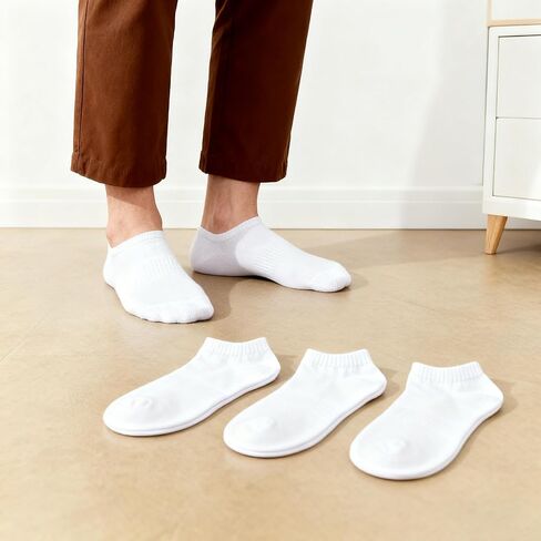 Womens Ankle Socks 3-Pairs White, Low Cut Athletic Running Socks with Anti-Slip Heel & Arch Support, Breathable Combed Cotton No Show Socks for Women in Saudi Arabia