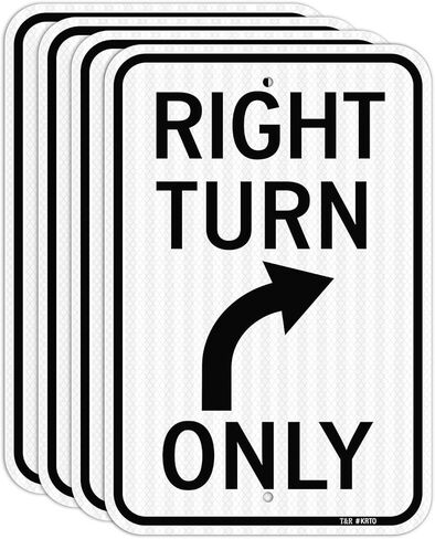 T&R Large Right Turn Only Sign, 18" x 12" Engineer Grade Reflective Sheeting, Rust Free Aluminum, Weather Resistant, Waterproof, Fade Resistant, 2 Pre-drilled Holes in Saudi Arabia