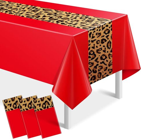 3 Pack Leopard Print Party Tablecloth Decorations,Safari Animal Cheetah Plastic Table Cloth Black Leopard Runner Disposable Rectangle Table Cover for Baby Shower Birthday Party Supplies, 54x108 Inch in Saudi Arabia