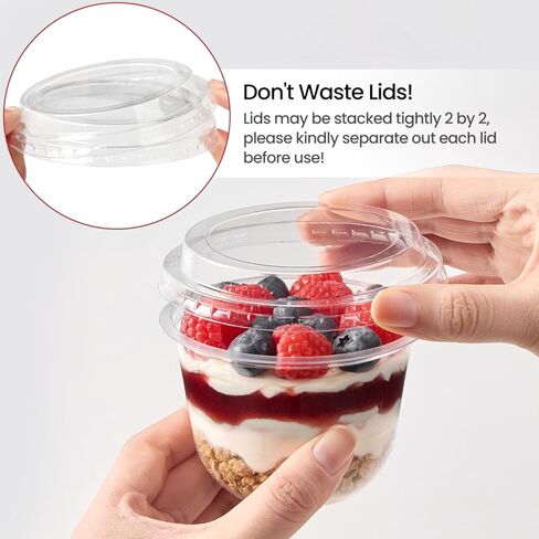 [50 Sets, 9 oz Dessert Cups with Lids, Cute Round Bottom Plastic Fruit Cups with Lid for Parfait, Yogurt, Pudding, Cake, Ice Cream, To Go Snack, Party Supplies in Kuwait