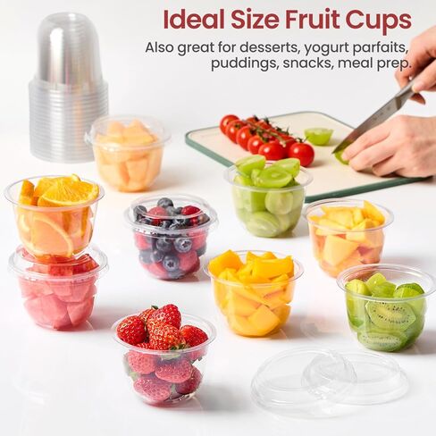 [50 Sets, 9 oz Dessert Cups with Lids, Cute Round Bottom Plastic Fruit Cups with Lid for Parfait, Yogurt, Pudding, Cake, Ice Cream, To Go Snack, Party Supplies in Kuwait