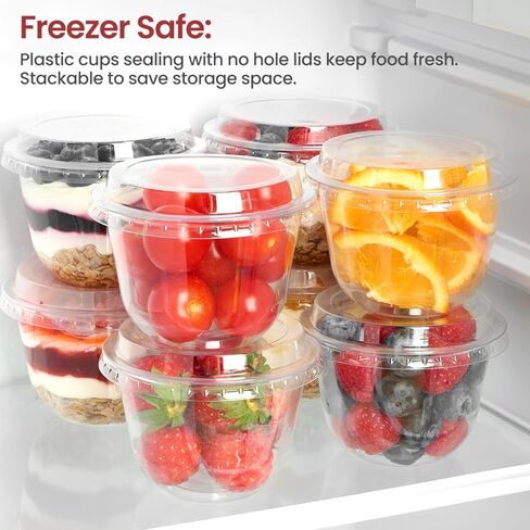 [50 Sets, 9 oz Dessert Cups with Lids, Cute Round Bottom Plastic Fruit Cups with Lid for Parfait, Yogurt, Pudding, Cake, Ice Cream, To Go Snack, Party Supplies in Kuwait