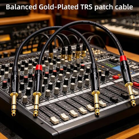 مطلية بالذهب 1/4 TRS Audio Cab ble 1 قدم 2 حزمة - احترافية متوازنة ذكر إلى ذكر لمعدات مراقبة الاستوديو DJ in Kuwait