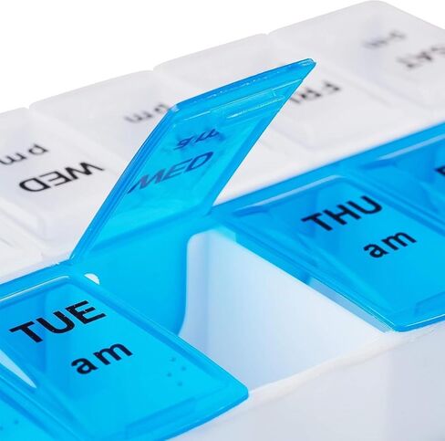 Pill Organizer 7 Day, Pill Box 2 Times a Day AM PM Pill Case, Weekly Pill Container Portable Travel Medicine Box for Vitamins and Supplements (Blue-White) in Saudi Arabia