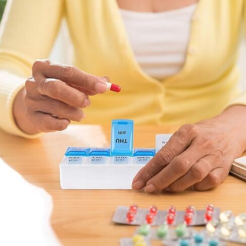 Pill Organizer 7 Day, Pill Box 2 Times a Day AM PM Pill Case, Weekly Pill Container Portable Travel Medicine Box for Vitamins and Supplements (Blue-White) in Saudi Arabia