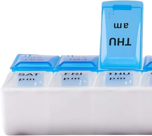 Pill Organizer 7 Day, Pill Box 2 Times a Day AM PM Pill Case, Weekly Pill Container Portable Travel Medicine Box for Vitamins and Supplements (Blue-White) in Saudi Arabia