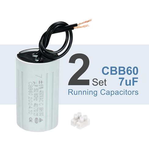 مجموعة باتيكل 2 مكثفات تشغيل CBB60 7 فائق التوهج، تيار متردد 450 فولت 2 سلك 50/60 هرتز اسطوانة 60 × 35 مم لمضخات المياه، تشغيل محرك الغسالات in Kuwait