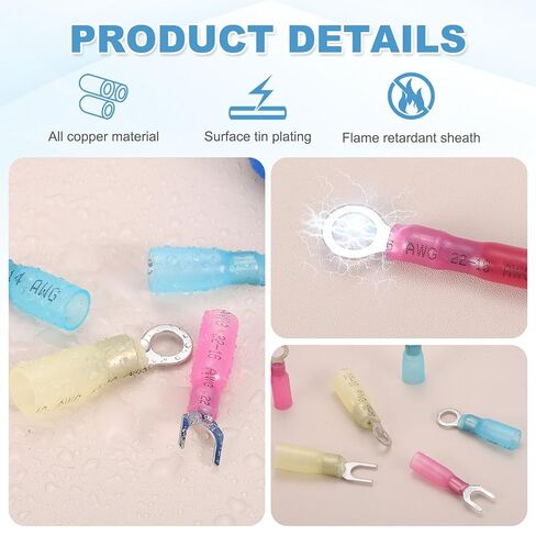 MECCANIXITY 100pcs Heat Shrink Ring Connectors #1/4" Tinned Copper Insulated Ring Crimp Terminals 12-10 Gauge for Electrical Industrial Chemical Project, Yellow in Saudi Arabia
