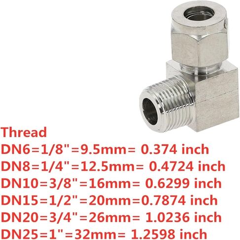 304 SS الفولاذ المقاوم للصدأ الكوع الطويق المزدوج أنبوب مواسير موصل 6-12 مللي متر الأنابيب OD إلى 1/8 "1/4" 3/8 "1/2" BSPT ذكر الموضوع (3 مللي متر OD الأنابيب ، 1/4") in Kuwait