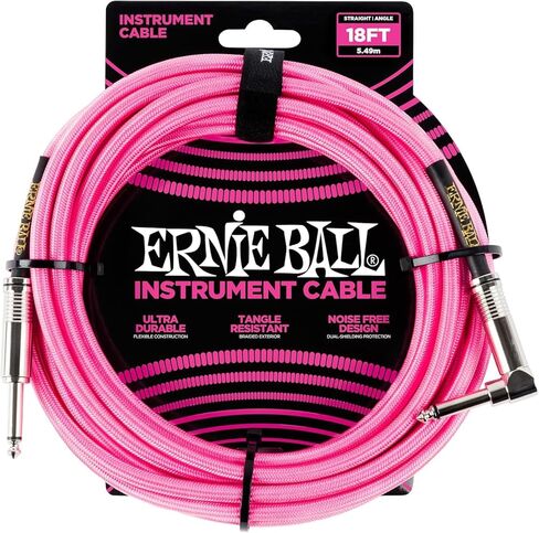 Ernie Ball Braided Instrument Cable Set Straight/Angle Length 18ft in Neon Pink (P06083) - Pack of 2 in Saudi Arabia