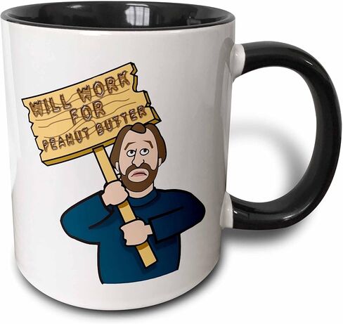 3dRose Funny Humorous Man Guy With A Sign Will Work For Peanut Butter 11oz Two-Tone Blue Mug in Saudi Arabia