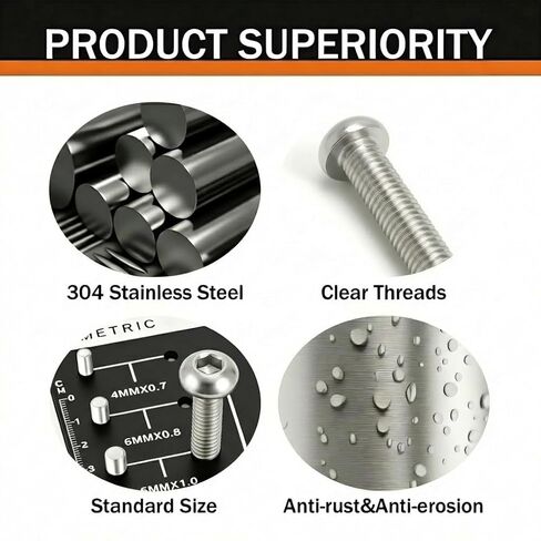 M5 x 16mm (50 Pack) Button Head Socket Cap Screws, 304 Stainless Steel 18-8, Bright Finish, Fully Machine Thread in Saudi Arabia