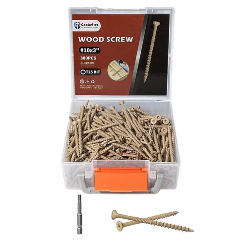 Wood Screws 3 Inch, Lag Screws #10 x 3, 300 Pcs Torx Structural Screws, Construction Exterior Wood Screws, Timber Screws for Fence Log Landscaping Wood, T25 Bit Included, Yellow in Saudi Arabia
