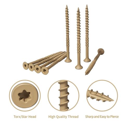 Wood Screws 3 Inch, Lag Screws #10 x 3, 300 Pcs Torx Structural Screws, Construction Exterior Wood Screws, Timber Screws for Fence Log Landscaping Wood, T25 Bit Included, Yellow in Saudi Arabia