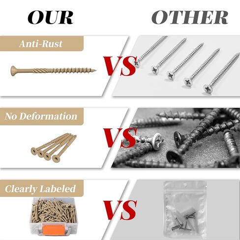 Wood Screws 3 Inch, Lag Screws #10 x 3, 300 Pcs Torx Structural Screws, Construction Exterior Wood Screws, Timber Screws for Fence Log Landscaping Wood, T25 Bit Included, Yellow in Saudi Arabia