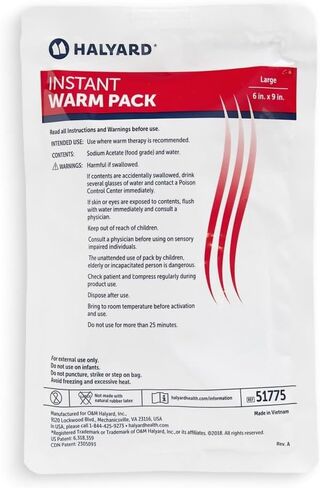 HALYARD Hot Compress، عبوات دافئة فورية يمكن التخلص منها، علاج حراري لتخفيف الآلام، 6 × 9 بوصات، 24 عبوة في كل علبة - 51775 in Saudi Arabia