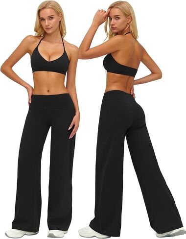 ABOCIW Two Piece Workout Sets for Women V Neck Halter Sports Bra Straight Leg Yoga Pants Gym Pilates Outfits in Saudi Arabia