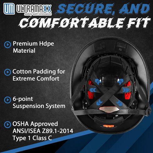 قبعة صلبة ذات حافة كاملة من UM ULTRAMAXX مع قناع مدمج، خوذة أمان البناء معتمدة من ANSI Z89.1 OSHA مع حزام ذقن للرجال والنساء in Kuwait